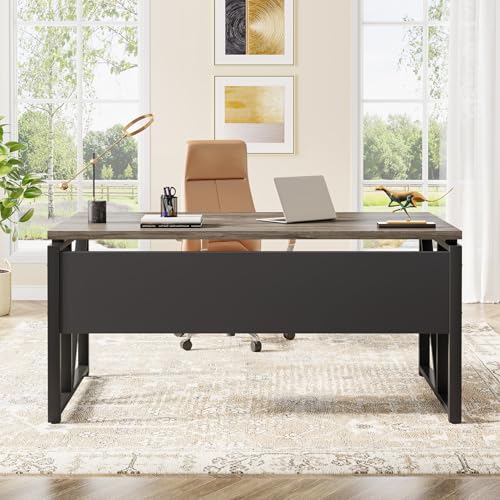 Tribesigns Office Desk with Drawers Sets, 55 inches L Shaped Computer Desk with Mobile File Cabinet,Big Executive Desk for Home Office Furniture Sets (Dark Oak, 55-inch) - color: Grey