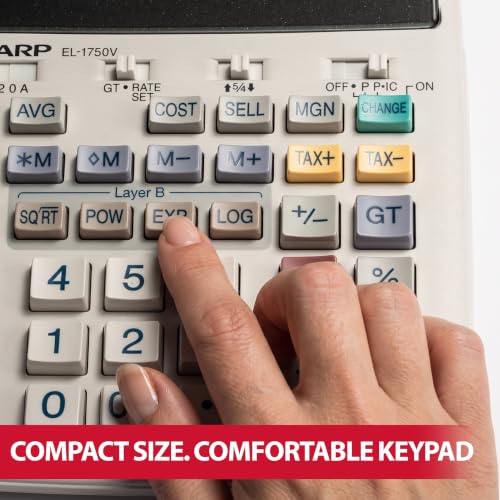Sharp EL-1750V Two-Color Printing Calculator 2 Lines/Sec 3" Black/Red - color: Off-White