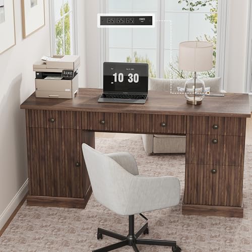 Garvee 60" Office Desk with Storage & Drawers for Home Office, Brown - color: Brown, size: 21.6"D x 60"W x 30"H