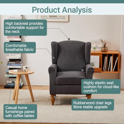 Mid-Century High Wingback Chair Set of 2,Modern Fabric Accent Chair Armchair with Solid Wood Coffee Table Set,Leisure Single Sofa Chair for Living Room,Club,Home Reception,Antique Dark Grey - color: Antique Dark Grey Set of 2