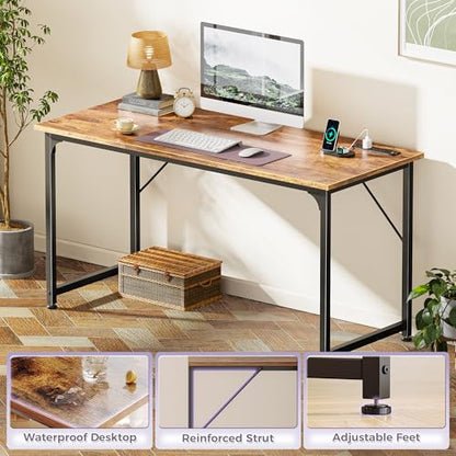 PRAISUN 55 X 20 Inch Computer Desk, Power Outlets, USB-C, Rustic Brown - color: Rustic Brown, size: 55inch