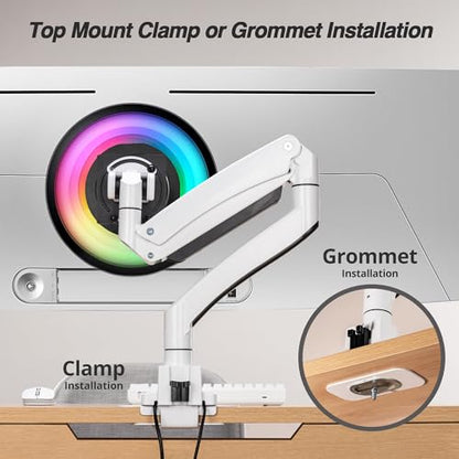 AVLT Single 17"-57" Super Ultrawide Monitor Arm - White | Screens Up to 59.5 lbs Premium Aluminum Desk Stand Adjustable Pneumatic Height Full Motion Swivel Tilt Rotation USB-C&A Ports - color: White-17 to 57 Inch