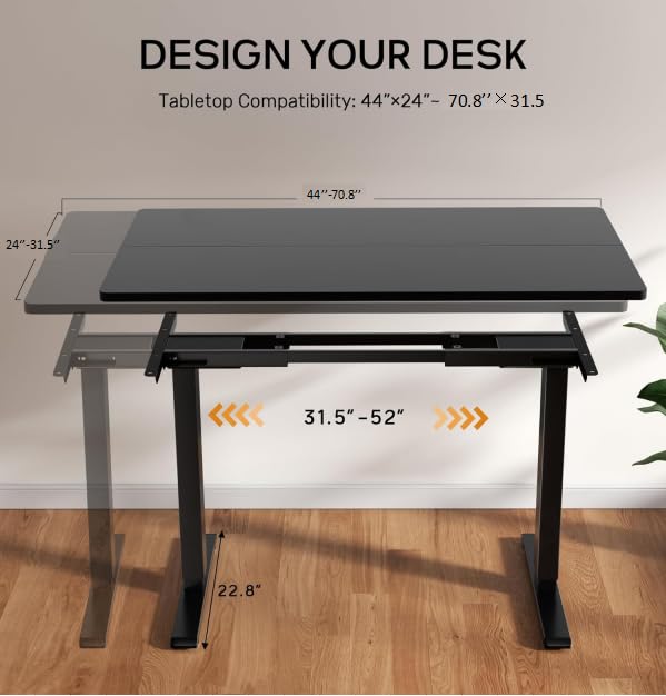 Dual Motor Electric Standing Desk Frame, Height Adjustable Table Legs for Max 44″ x 70.8″ Desktop with 330lbs Capacity, Ergonomic Sit Stand Up Desk Base for Home Office, Black Frame Only