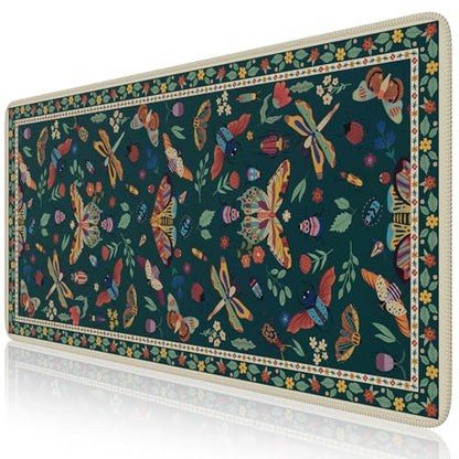 iCasso Desk Pad,Desk Matt for Desktop,Cute Mouse Pad,Green | Anti-Slip Large Mousepad with Stitched Edges,Keyboard Pad Mouse Mat for Home Office Work - color: Butterfly-green