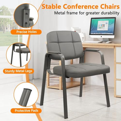 CLATINA Leather Guest Chairs, Desk Chair No Wheels, Office Reception with Padded Arms for Office Conference Waiting Room, Grey - color: Grey, size: 1pack