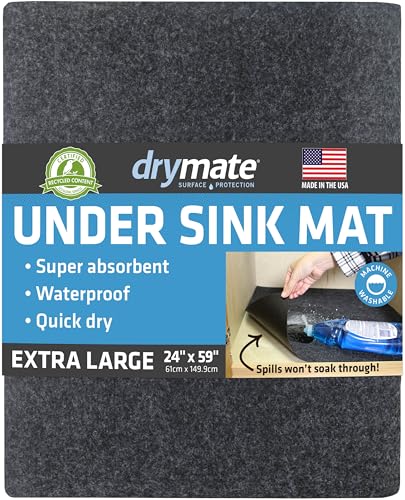 Drymate Premium XL Under Sink Mat, Waterproof Cabinet Protection Mats for Kitchen & Bathroom, Absorbent Shelf Liners, Slip-Resistant, Non-Adhesive, Machine Washable (USA Made)(24”x59”)(Charcoal) - color: Charcoal, size: 24"W x 59"L