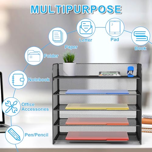 A4/Legal/Letter Size，5 Tier Mesh Letter Tray File Organizer,15.2 x 9.5 x 13.4 inches,Office File Folder Holder,Space Saving,Black - style: 1-Pack