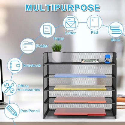 A4/Legal/Letter Size，5 Tier Mesh Letter Tray File Organizer,15.2 x 9.5 x 13.4 inches,Office File Folder Holder,Space Saving,Black - style: 1-Pack