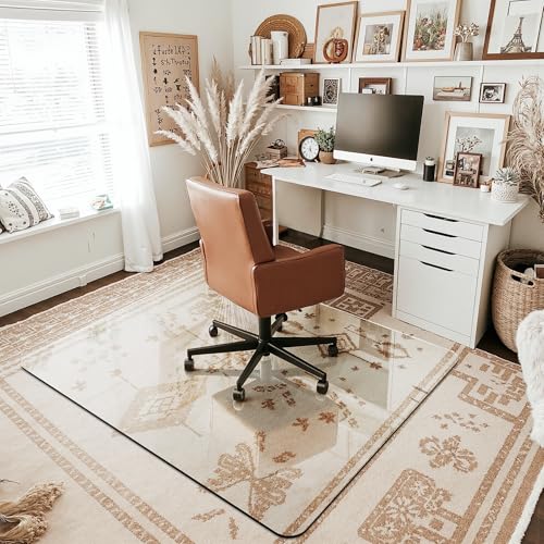 Office Chair Mat for Carpet & Hardwood, Upgraded 45" x 55" Dual Use Tempered Glass Chair Mat for Chair and Footrest Under Desk - size: 45"x55"