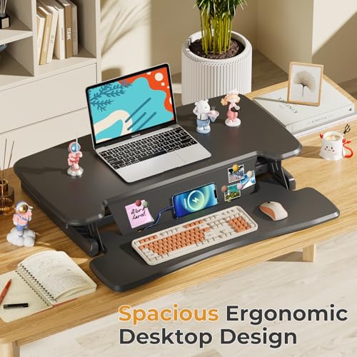 JOY worker Standing Desk Converter, 32" Height Adjustable Desk Riser, Black - color: Black, size: 32 inches