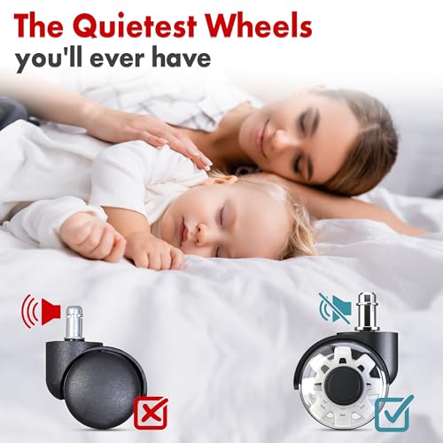 Office Chair Wheels Replacement Set of 5 - Dual 2 Inch Soft Chair Casters for Hardwood Vinyl Tile - Heavy Duty & Safe for All Floors - Universal Fit Most Computer Gaming & Desk Chairs - White - style: White / Transparent