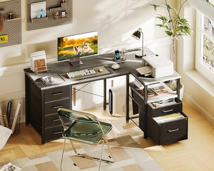 Coleshome 55 Inch L Shaped Office Desk with 6 Drawers, Power Outlet, Grey - color: Grey Oak, size: 55 Inch