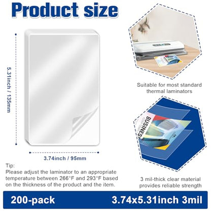 200 Pack3mil Index Card Laminating Pouches 3x5 File Card Laminating Pouches Lamination Pouches Recipe Card Laminating Pouches for Work Permits Pass Cards Student ID Cards - size: 3x5inch