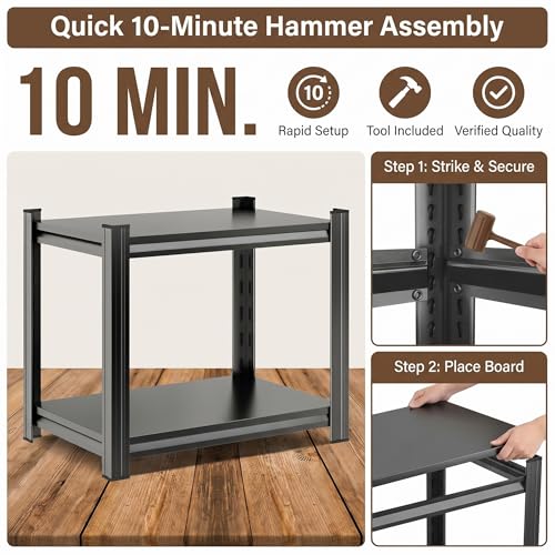 Heavy Duty 2 Tier Metal Book Shelf Adjustable Bookcase | 1200 LBS Bolt-free Storage Shelves with Deep Bookshelf for living Room, Office and Garage Storage, 15.7"W x 15.7"D x 22.0"H - size: 2 Tier-15.7"W x 15.7"D x 22.0"H