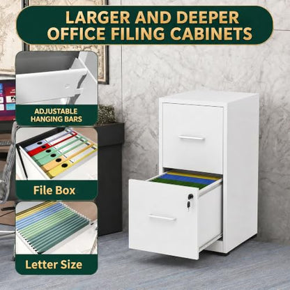 2 Drawer File Cabinet with Lock, 25.6" H Small File Cabinet | Metal Vertical File Cabinet for Home Office, Fits Letter/Legal/A4/F4 Files, Require Assembly, 25.6"H x 17.7"D x 15"W, White - color: White, size: 25.6"H - 2 Drawer