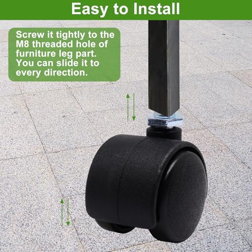 Plastic Caster Wheels 1 Inch, M8 Threaded Swivel Casters Set of 4, Black Nylon Replacement Casters Wheels for Furniture Table Cabinet Office Chair - style: 1 Inch-Threaded Stem