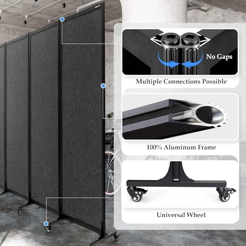 Room Partition 2.0 Upgrade Version, 8'2"L* 6'7"H,4 Panel,Dark Grey - color: Dark Grey, size: 4
