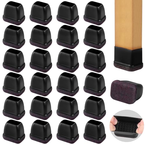 24PCS Small Rectangular Chair Leg Floor Protectors with Felt Pads, Black | Rectangle Silicone Chair Leg Caps for Hardwood Floors, Chair Leg Covers to Protect Floors, Fit Length 0.9-1.3" Width 0.6-0.8" - color: Black-24pcs, size: S(Fit:W 0.6"-0.8",L 0.9"-1