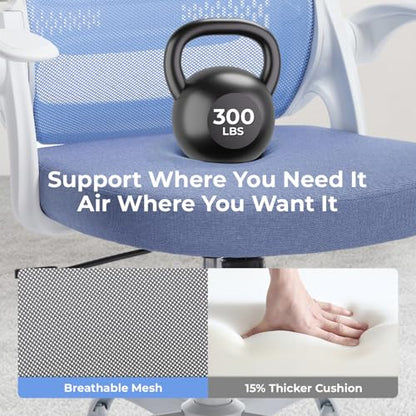 amseatec Mesh Office Chair, Ergonomic Home Office Chair with Flip-Up Arms - color: Blue, size: Oversized