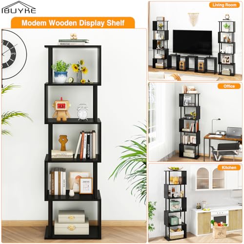 IBUYKE 6-Tier Tall Bookshelf,S-Shaped Geometric Bookcase,Black WBC016B - color: Black, size: 6 Tier