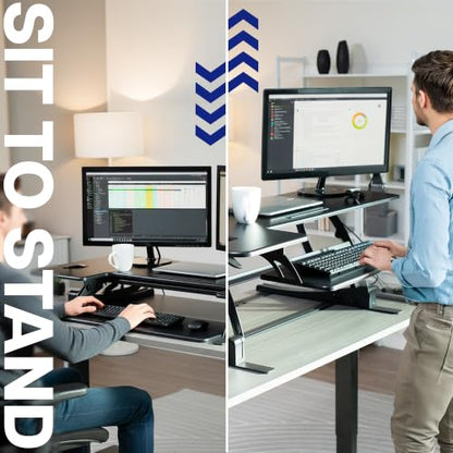 VIVO 54 inch Manual Height Adjustable Large Standing Desk Converter, Quick Sit-Stand Desk Riser, Tabletop Pneumatic Assist Height Adjust 6.5 to 17 inch, Black, DESK-V054V - color: Black, size: 54"