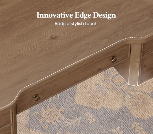 59in Wood Executive Desk with Solid Wood Legs & Keyboard Tray, Brown - color: Brown-1, size: Solid Wood Legs