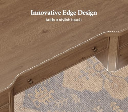 59in Wood Executive Desk with Solid Wood Legs & Keyboard Tray, Brown - color: Brown-1, size: Solid Wood Legs