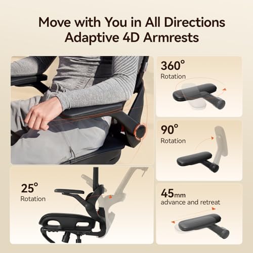 SIHOO B100 PRO Ergonomic Office Chair with Footrest, Mesh Office Chair with Adaptive Lumbar Support, Computer Chair with Wide Headrest, Desk Chair with 360° Rotatable Flip-Up Armrests, Black - color: Ebony