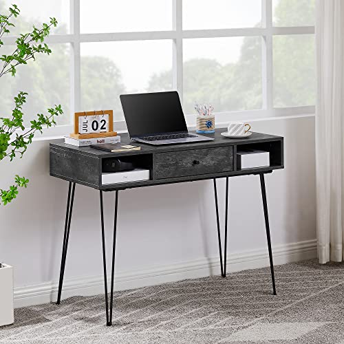 VECELO 39.3" Home Office Work Table with Drawers,Computer Desk with Hairpin Leg for Writing/Study,Charcoal Grey - color: Charcoal Grey