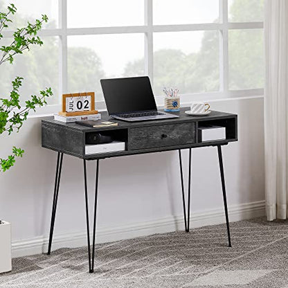 VECELO 39.3" Home Office Work Table with Drawers,Computer Desk with Hairpin Leg for Writing/Study,Charcoal Grey - color: Charcoal Grey