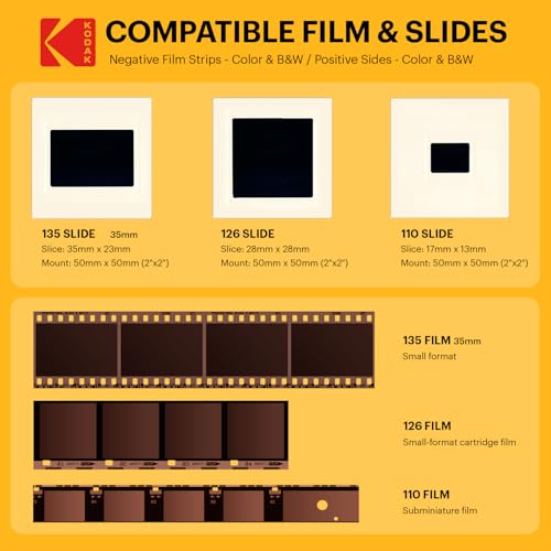 KODAK Slide N Scan Film & Slide Scanner, 22MP, 5" LCD Screen, 135/110/126mm | Converts color and B&W negatives to JPEG digital photos; saves to SD or SDHC card (not included); connects to PC, Mac, or TV