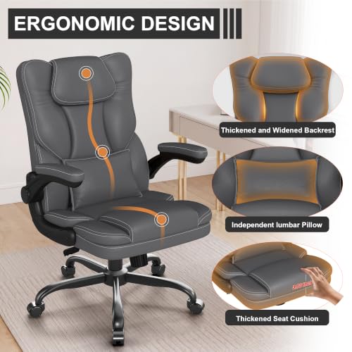 Executive Office Chair Flip Up Arms Lumbar Support Home Office Desk Chair - color: Grey