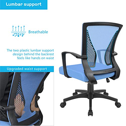 Furmax Office Chair Ergonomic Computer Desk Mesh Chair Mid Back Swivel Lumbar Support with Armrest (1, Blue) - color: Blue
