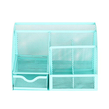 Exerz Desk Organizer 7 Compartments Metal Mesh Pen Holder Turquoise - color: Turquoise