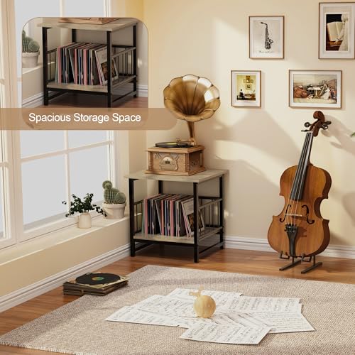 DHMAKER End Table, Industrial Side Table with 2-Tire Storage Shelf, 180LBS Mini Fridge Stand with Adjustable Feet, 18"x18" Wood Night Stand Small Bedside Table for Living Room Bedroom, Grey - color: Grey 1pc 18inch
