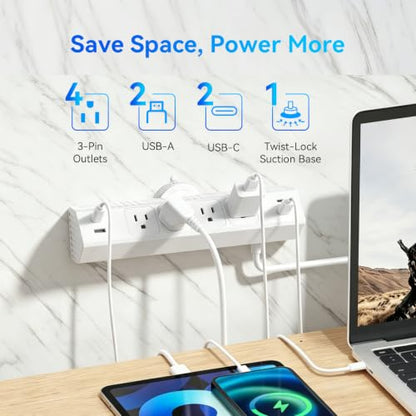 Desktop Suction Cup Power Strip 4.9Ft,Table Surge Protector - color: White