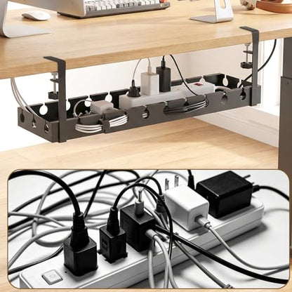 Cable Management Tray Under Desk, 43-74cm/16.9-29.13in Carbon Steel No Drill Wire Cord Organizer with Clamp & Screws Mount Retractable Cable Tray for Office Home PC Wire Management Rack (Gun Gray)