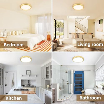 Hlite 9 Inch LED Flush Mount Ceiling Light,1800LM,6 Pack,3CCT | 18W 3000K/4000K/5000K Selectable,Super Slim,Low Profile Round Ceiling Light Fixtures for Kitchen,Bedroom,Hallway,Gold - color: Gold, size: 9 inch-6