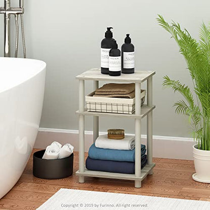 Furinno JUST Side Table, 3-Tier End Table, Open Shelves Night Stand, Bedside Table, Toolless Assembly, for Living Room, Bedroom, Bathroom, Sonoma Oak - color: Sonoma Oak/White, size: 3-Tier, Round Pole, style: 1-Pack