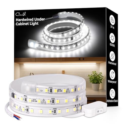 cambk Hardwired Under Cabinet Lighting for Kitchen,24inch120V Wired Undercounter Led Strip Lights 6000K White Waterproof, Luces para Cocina Bajo Gabinete Under Shelf Lights for Sink/Workbench - size: 24in