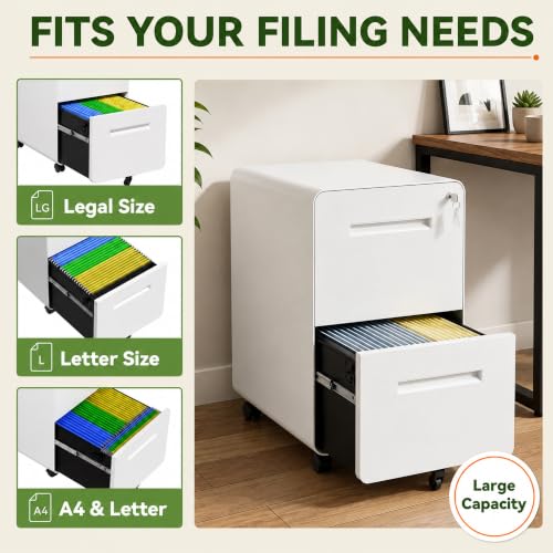SAWJEC 2 Drawer File Cabinet with Lock, Fully Assembled, White - color: 04w-white