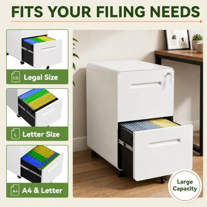 SAWJEC 2 Drawer File Cabinet with Lock, Fully Assembled, White - color: 04w-white