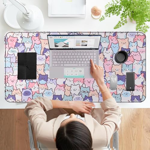 Cute Kawaii Cat Gaming Desk Mat, Extended Large Mouse Pad, Pink - color: Cat