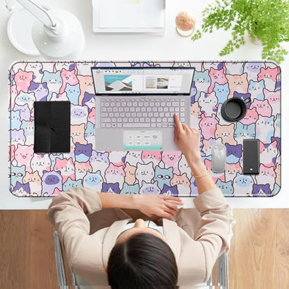 Cute Kawaii Cat Gaming Desk Mat, Extended Large Mouse Pad, Pink - color: Cat