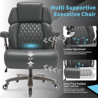 Big and Tall Office Chair 700lbs, Ergonomic High Back Computer Desk Chair | Adjustable Headrest&Lumbar Support, 3D Flip Arms, Large Wheels, Heavy Duty Metal Base, Thick Padded Wide Seat Executive Chair - color: Grey-1