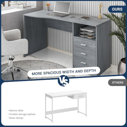 Techni Mobili 51 Inch Classic Computer Desk w/Drawers & Storage, Grey - color: Grey