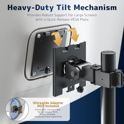 Dual Ultrawide Monitor Mount for 17-49'' Screens | Vertically Stacked, Heavy Duty, Height Adjustable, Tilt, Swivel, Rotate, Max Load 44 lbs per Arm, Vesa 75/100 mm, Black