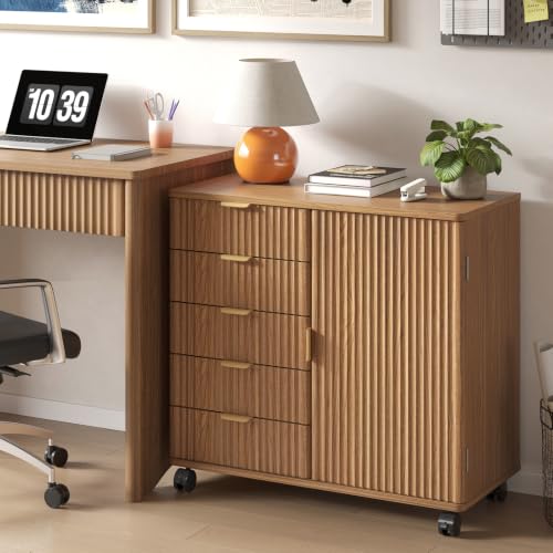 Bestier Office Storage Cabinet with 5 Drawer Adjustable Shelf, Brown - color: Brown