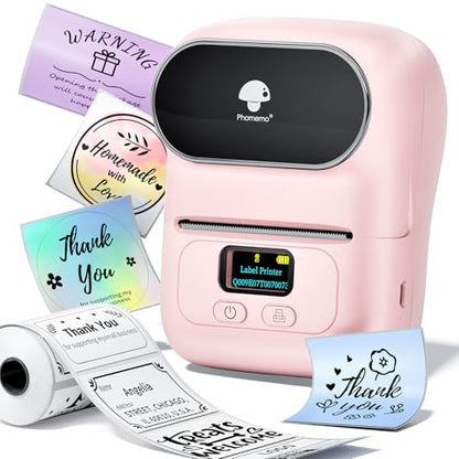 Thermal Label Maker - M110 Portable Bluetooth Barcode Label Printer | Labeler Maker Machine for for Small Business, Address, Logo, Clothing, Mailing, with 40x30mm Label, Pink - color: Pink