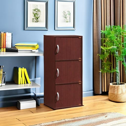 Hodedah 3-Shelf, 3-Door Bookcase in Mahogany - color: Mahogany